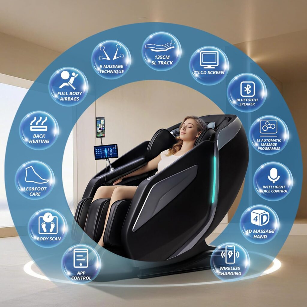 Fauteuil de massage HealthRelife HR337 noir – design ergonomique technologie 4D